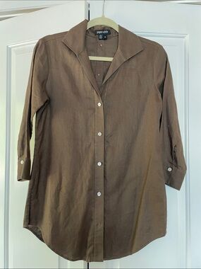 Paperwhite Brown Button-Front Tunic Top